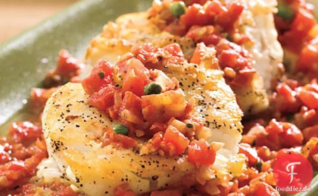 Gebratener Heilbutt mit Herbed Tomatensauce