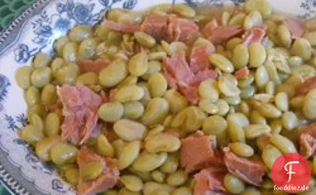 Limabohnen und Schinken