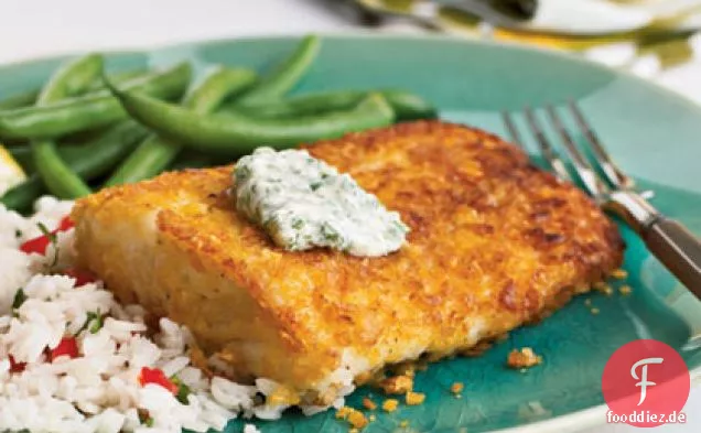Cornflake-Krusten Heilbutt mit Chile-Cilantro Aioli
