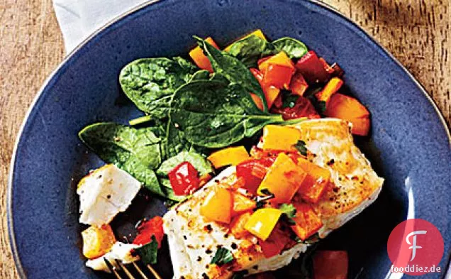 Pan-gebratener Heilbutt mit Paprika Relish