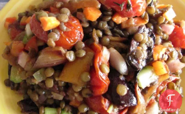 Puy Linsensalat mit karamellisiertem Gemüse