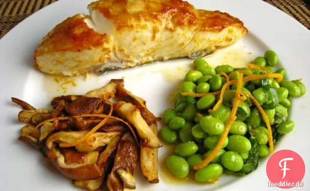 Gebratener Heilbutt mit Orangen-Miso-Glasur