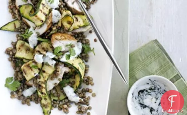 Griddled Zucchini, Huhn & Linsen Mit Minze-Joghurt