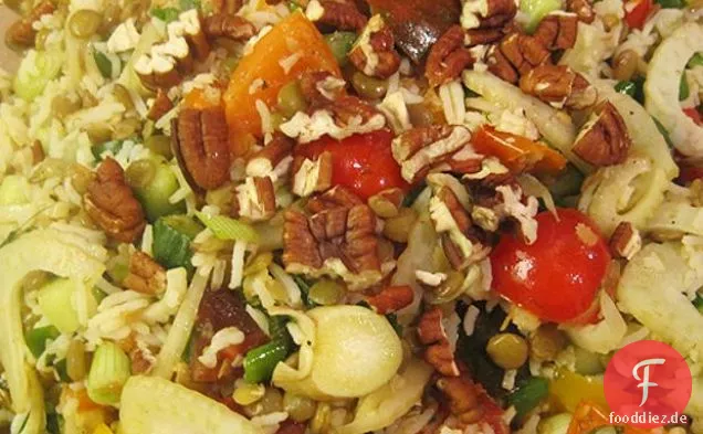 Zitronige Linsen und Reissalat