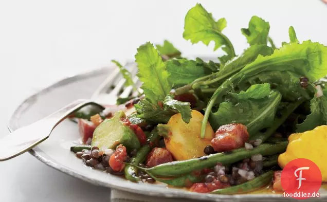 Gegrillter grüner Bohnensalat mit Linsenvinaigrette
