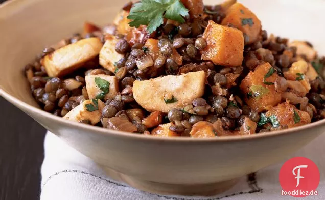 Gerösteter Butternut-Kürbis und Linsensalat