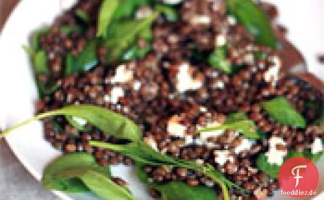 Abendessen heute Abend: Grüner Linsensalat mit Babyspinat und Ziegenkäse
