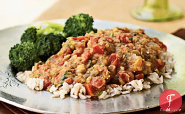 Rote-Linsen-Dal mit Verkohlten Zwiebeln