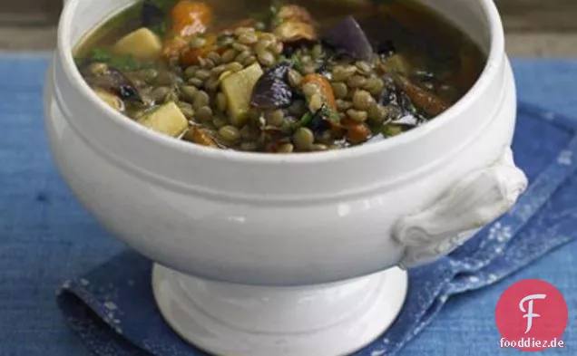 Gebratenes Wurzelgemüse & grüne Linsensuppe
