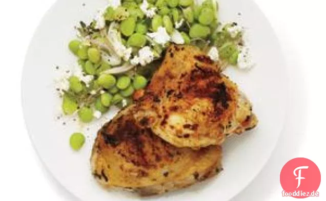 Zitrone und Knoblauch gegrilltes Hähnchen mit Limabohnensalat