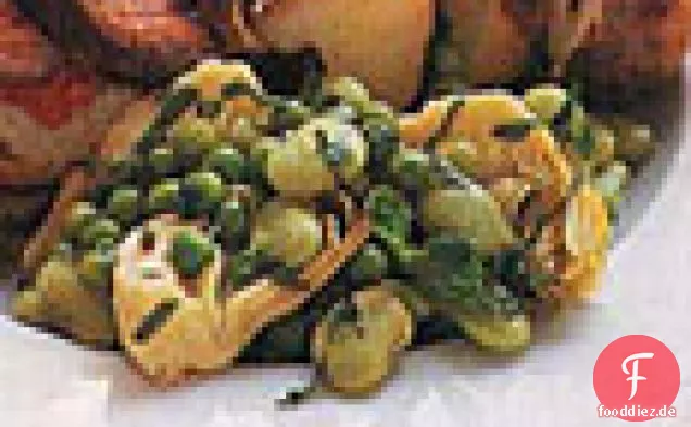 Artischocken-, Limabohnen- und Erbsensalat