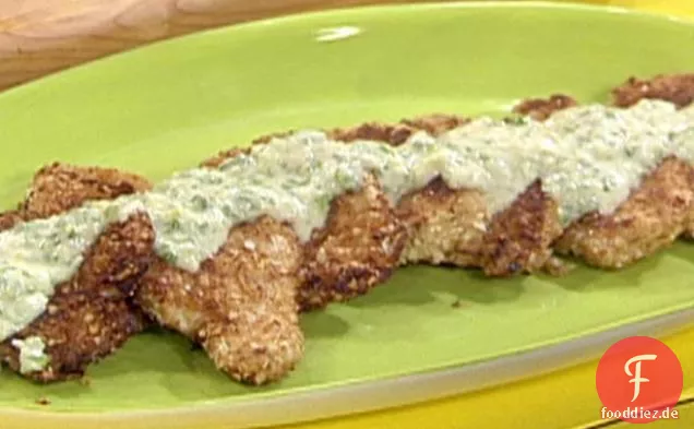 Mandel Crusted Huhn-Koteletts mit Schalotten Beurre Blanc