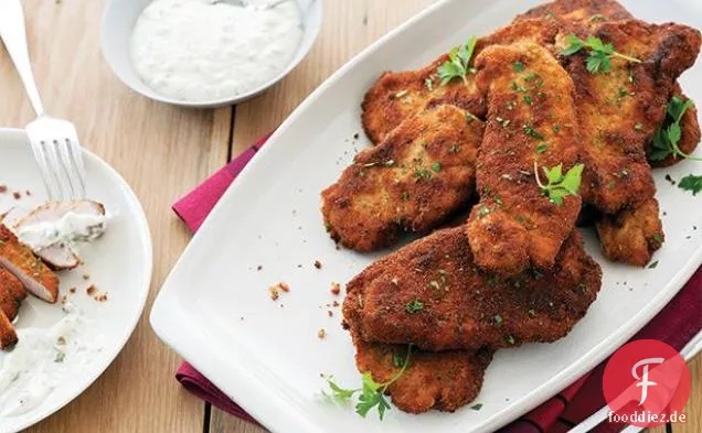 Schweinefleisch Milanese mit cremiger Kapern-Zitronensauce