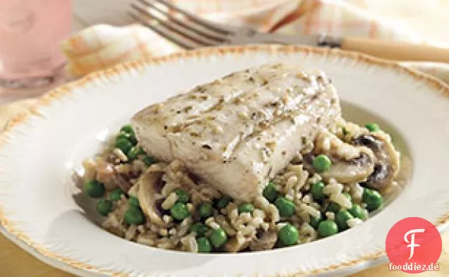 Mediterraner Heilbutt mit Pilzreis Pilaw