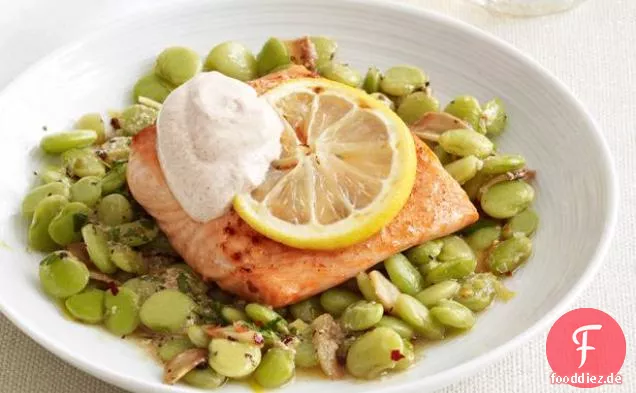 Zitronenlachs mit Limabohnen