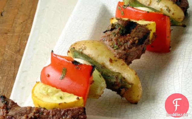 Rindfleisch, Okra und Kartoffel Kebabs