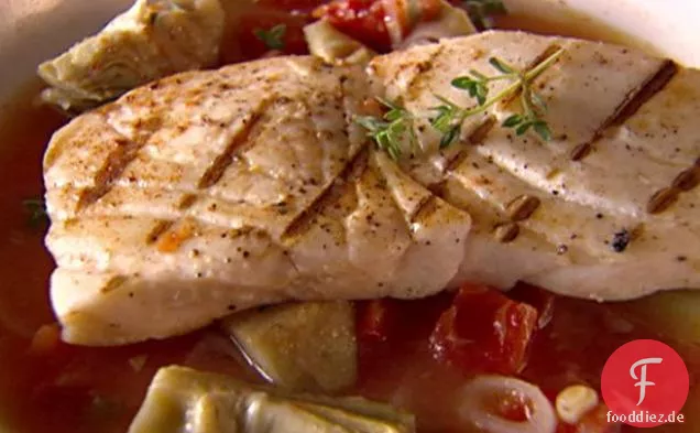 Heilbutt in Artischocke und Tomatenbrühe