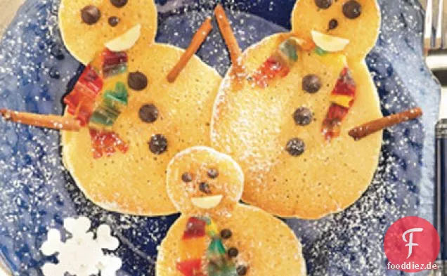 Bananen-Pfannkuchen Schneemänner