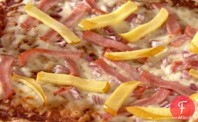 Kanadischer Speck, süße Zwiebel und Apfelpizza