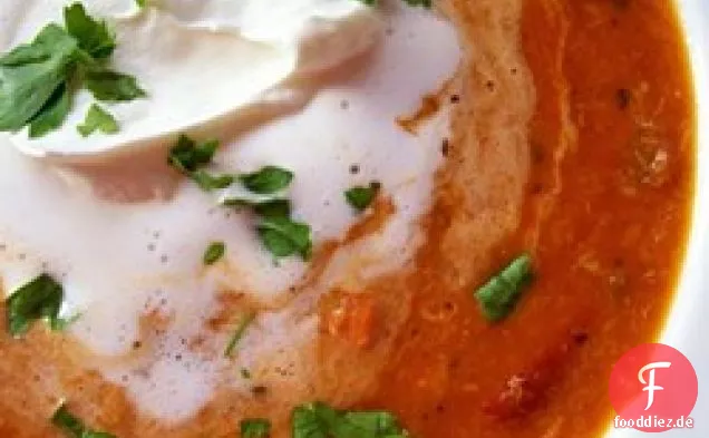 Geröstete rote Paprika und Krabbensuppe