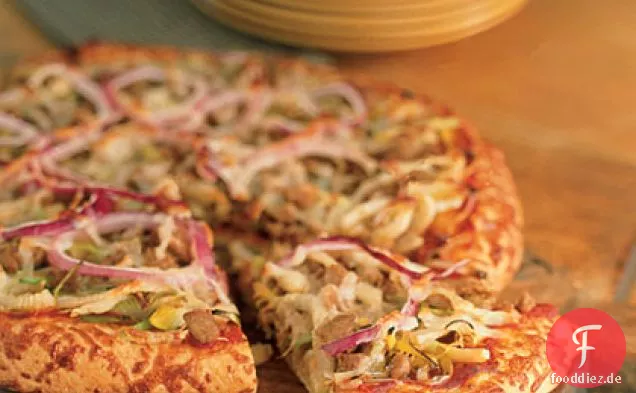 Putenwurst, Fenchel und Lauchpizza