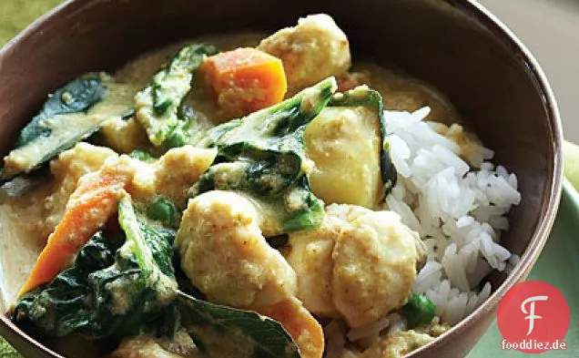 Kokos-Ingwer-Curry mit Gemüse und Heilbutt