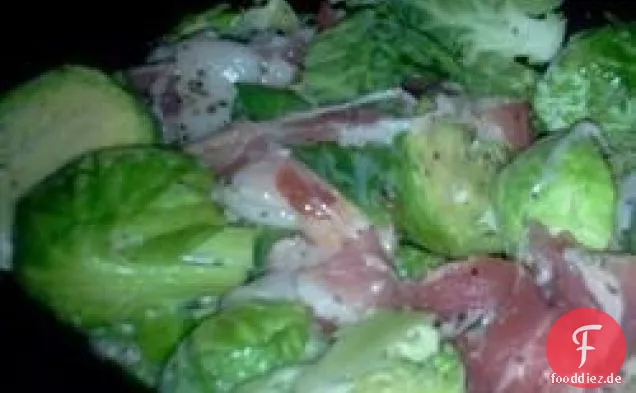 Ahorn gerösteter Rosenkohl mit Speck