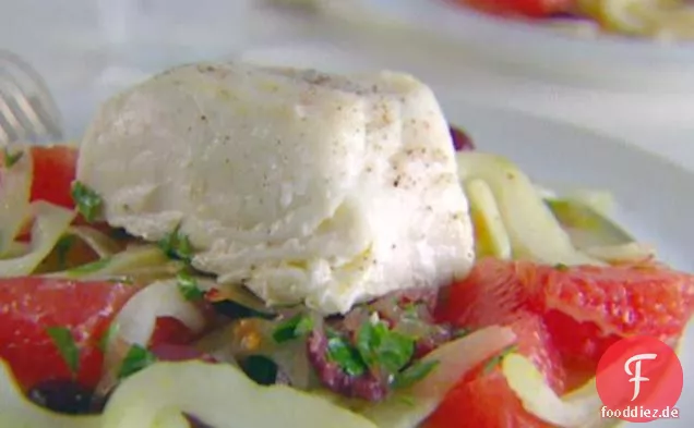 Gebratener Heilbutt mit Grapefruit Fenchel Salsa