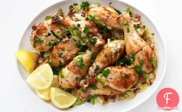 Gebratenes Hähnchen mit Lauch