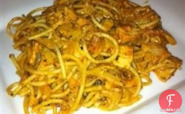 Fettuccini mit Champignons, Schinken und Rosensauce