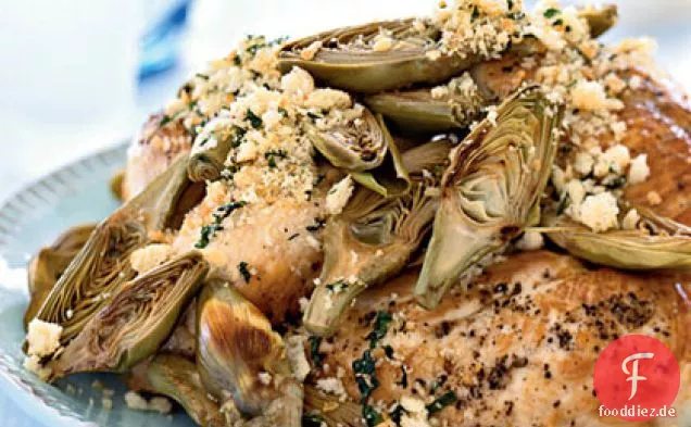 Ofengebratene Hähnchenbrust mit Artischocken und gerösteten Semmelbröseln