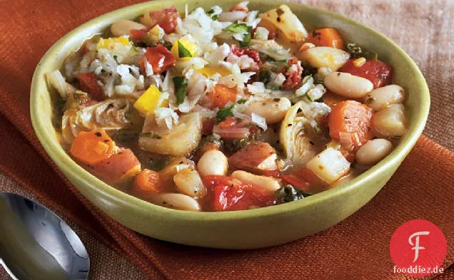 Ragout mit weißen Bohnen, Artischocken und Mangold
