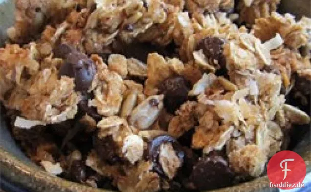 Knusprige Erdnussbutter, Schokolade, Kokosnussmüsli