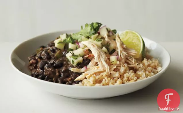 Schwarze Bohnen Und Reis Mit Huhn Und Apfel-Salsa