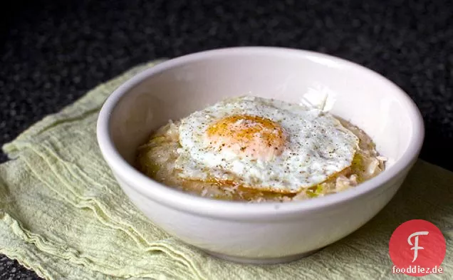 Risotto mit Speck, Ei und Lauch