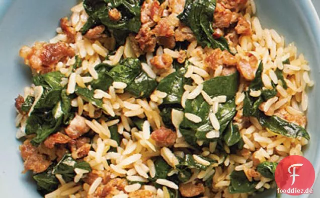 Wurst-Spinat-Reisschüssel