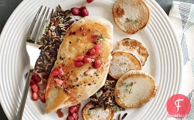 Hähnchen mit Rüben und Granatapfelsauce
