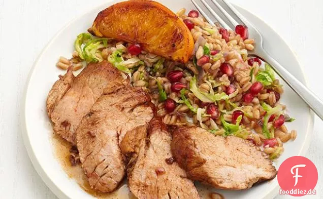 Schweinefleisch mit Zitrusglasur und Farro