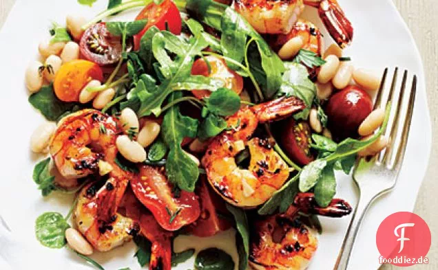 Salat mit Kräutergarnelen und weißen Bohnen