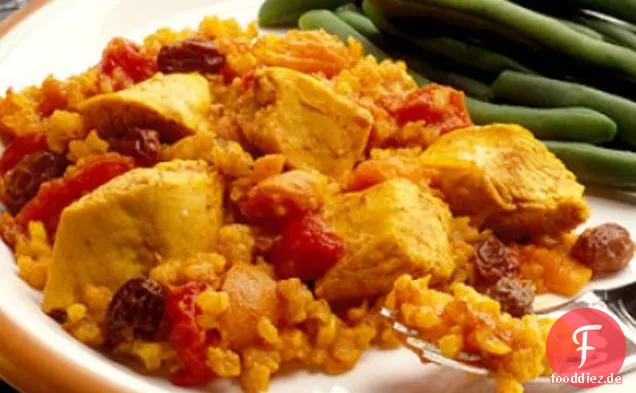 Gebackenes Curryhuhn und Reis
