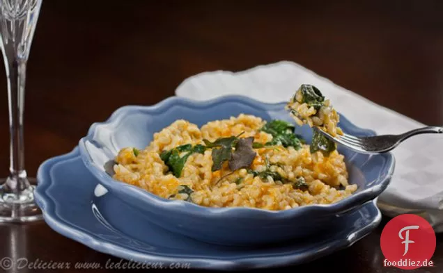 Kürbis Und Baby-Spinat-Risotto