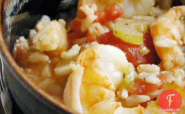 Brauner Reis-Garnelen-Jambalaya