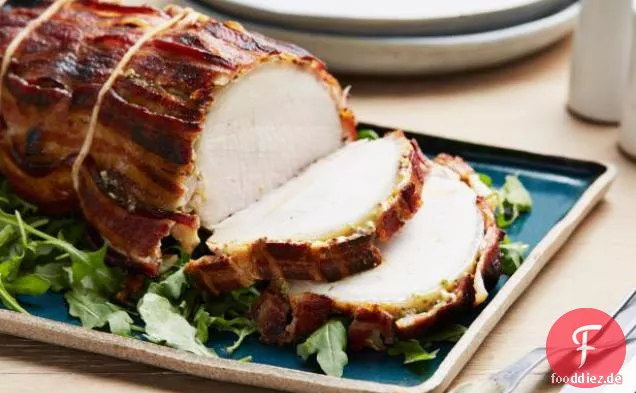 Honig-Senf-Schweinebraten mit Speck