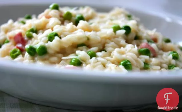 Ziegenkäse, Speck und Erbsenrisotto