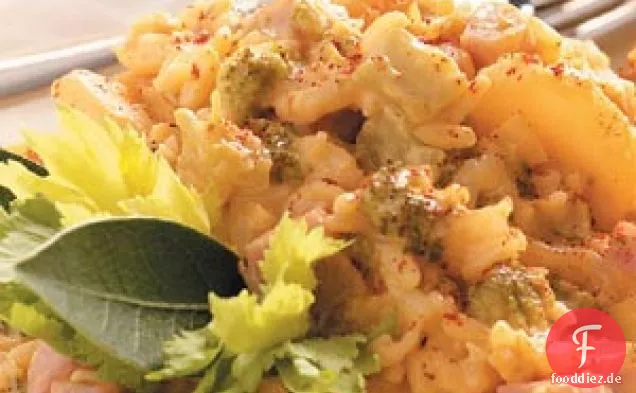 Langsam gekochter Schinken und Brokkoli