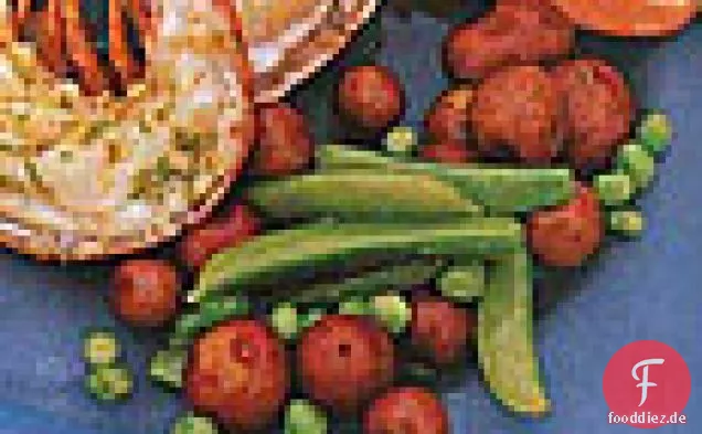 Sautierte Erbsen und kleine Kartoffeln