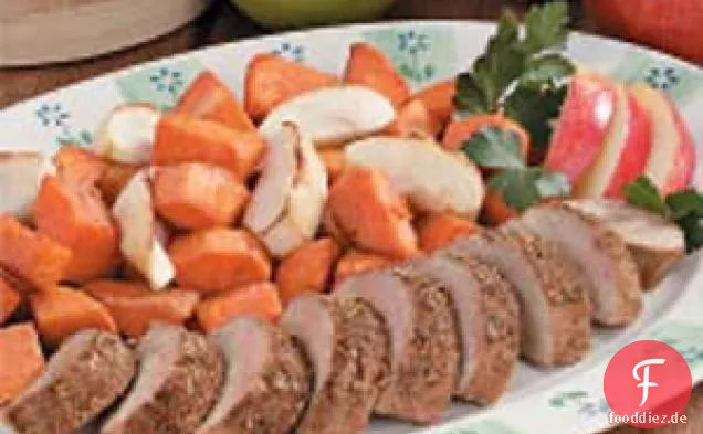 Schweinefleisch mit Äpfeln und Süßkartoffeln