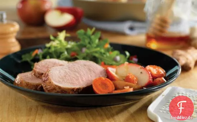 Honig-Ingwer-Schweinefleisch mit Karotten und Äpfeln