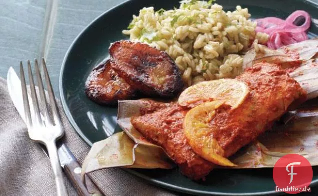 Bananenblatt Mahi Mahi mit Zitrusfrüchten und Chilis