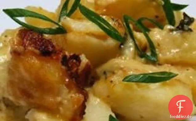Spinat, karamellisierte Zwiebeln und überbackene Münsterkartoffeln